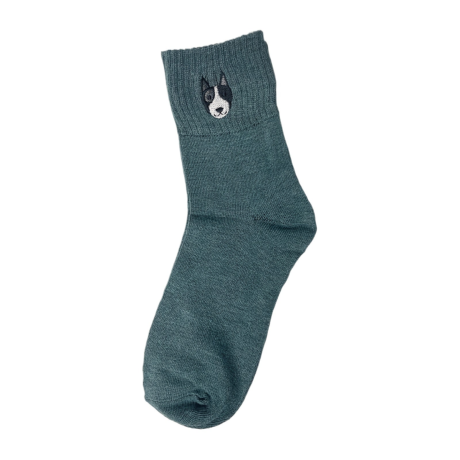 Embroidered Puppy Mid-Calf Socks