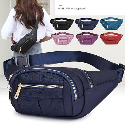 Flower Embroidery Nylon Fanny Pack Women's Zipper Crossbody Chest Bag
