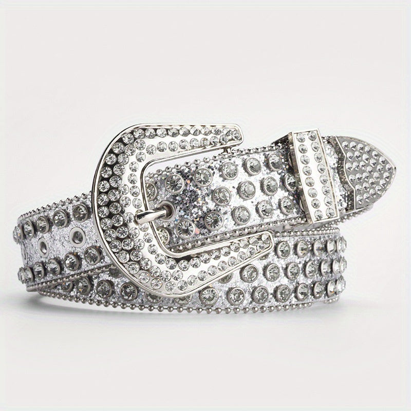Y2K Rhinestone Skull Belt Sequin Leather Waist Gothic Cowboy Belts