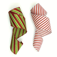 1pc 4 57 Meter Christmas Stripe Wired Ribbon Red And Green