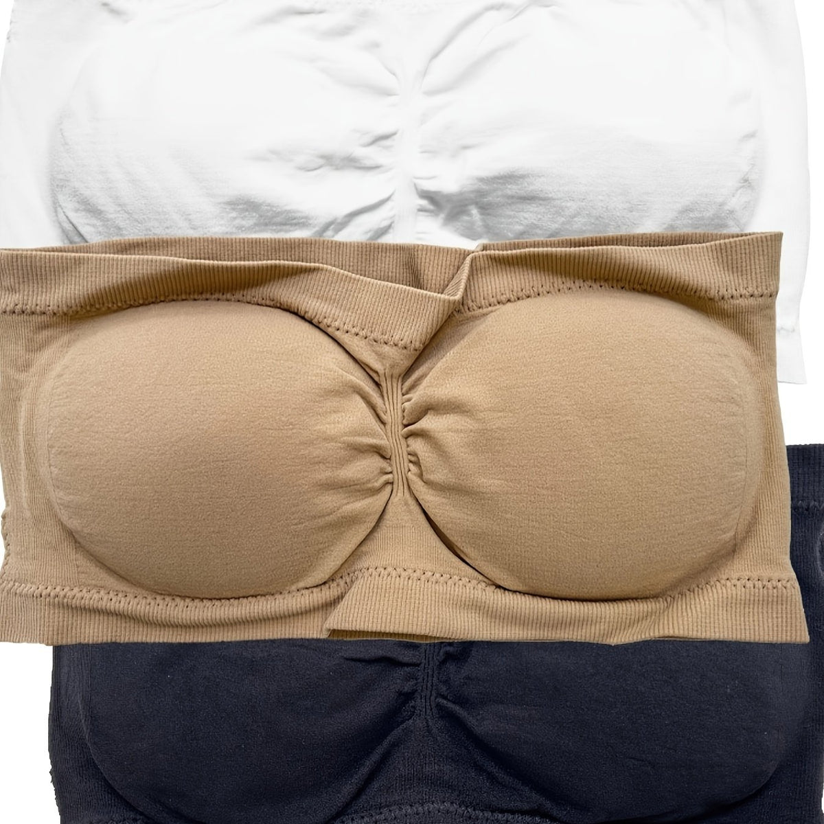 3 Pack Plus Size Basic Bandeau Set Women's Plus Solid Tube Bra 3pcs Set