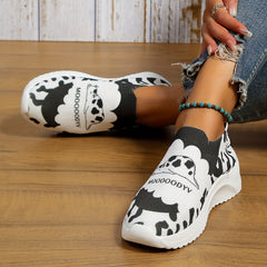 Cow Print Sock Shoes Women Breathable Slip On Sneakers