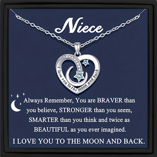 Heart Moon Star Copper Zircon Pendant Necklace with Gift Card Box