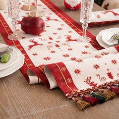 Red Deer Christmas Table Flag Polyester Table Runner with Starry Sky