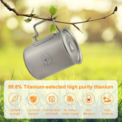 Titanium Camping Mug with Lid, Spork, Bag