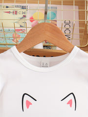 Girls Cat Graphic Top & Belted Shorts Set Kids Summer Clothes