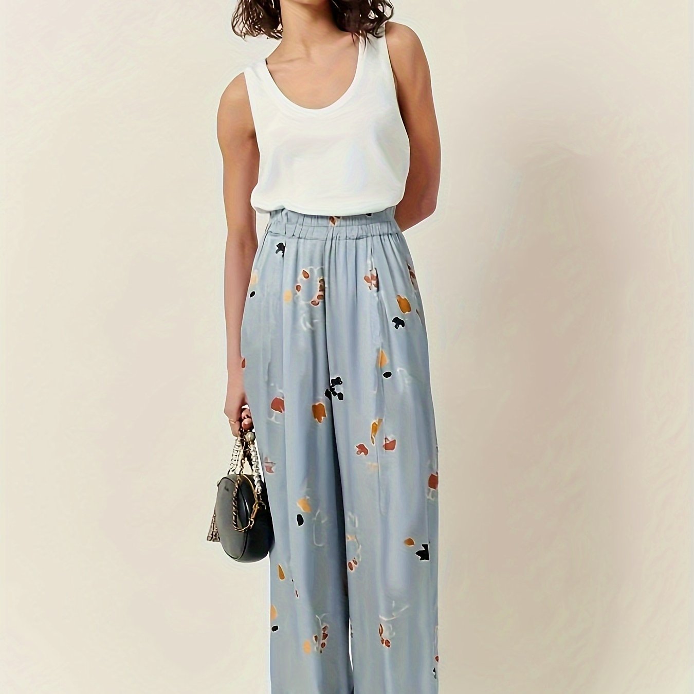 Women's Plus Floral Print Wide Leg Trousers