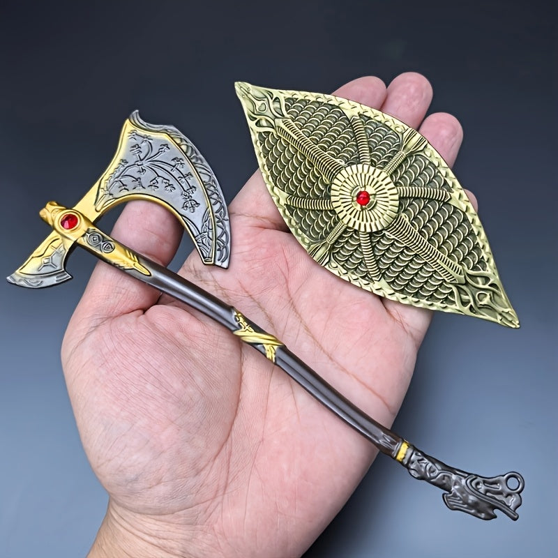 2pcs Mini Shield Set 6.69 Inch Zinc Alloy Weapon Model Desktop Decor