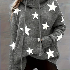  Star Print Long Sleeve Hoodie Sweater With Pockets