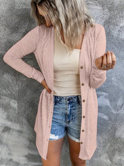  Solid Button Up Long Sleeve Cardigan