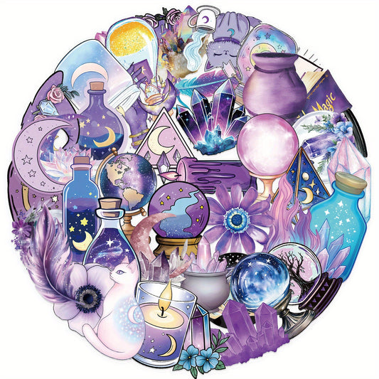 50 Transparent 2D Magical Witch Stickers for Luggage Cars Skateboards