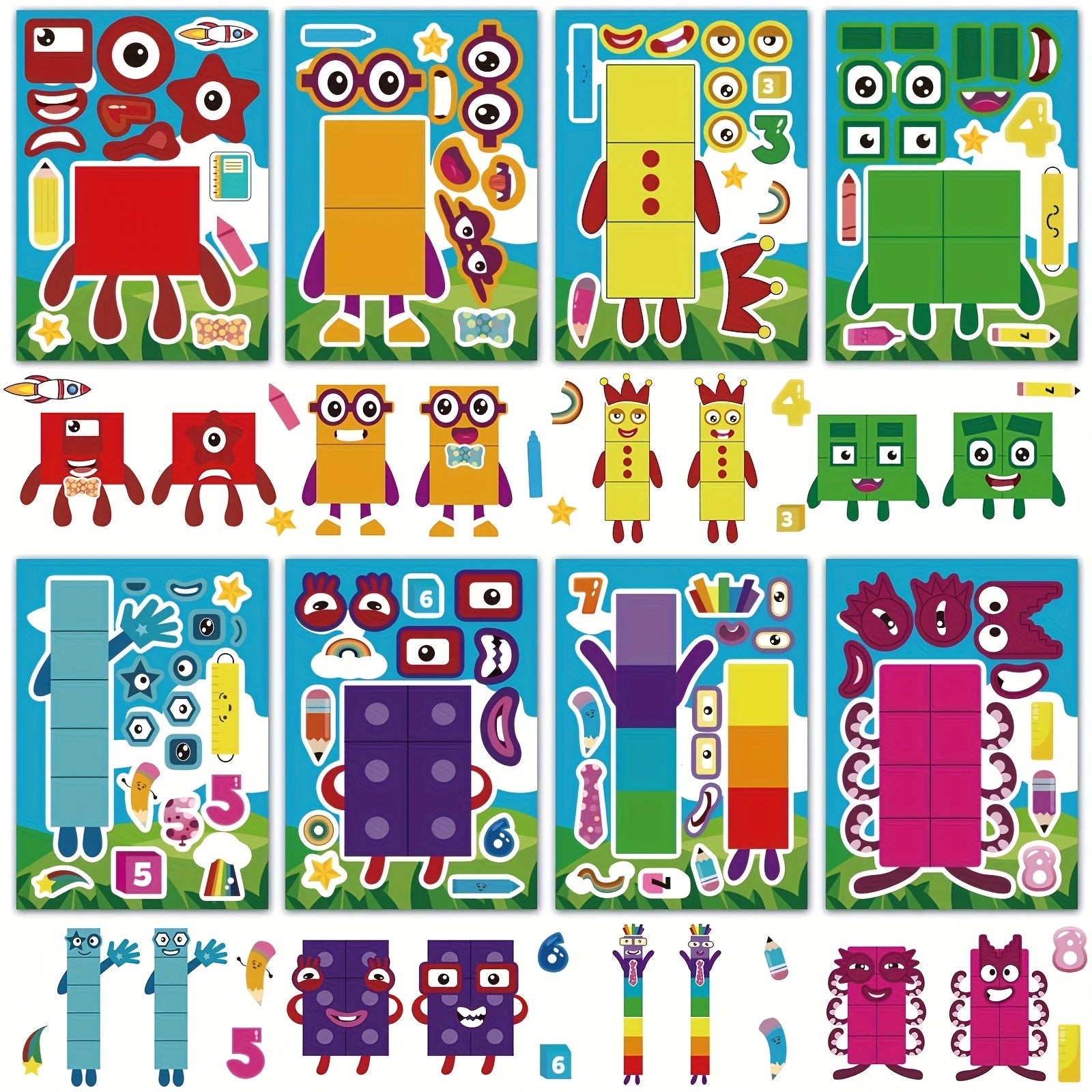 16pcs DIY Stickers Cartoon Faces Animals Stars & Party Designs