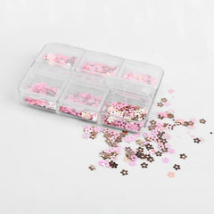 Holographic Nail Glitter Flakes Sticker - Pink Butterfly Blossom Heart Flower