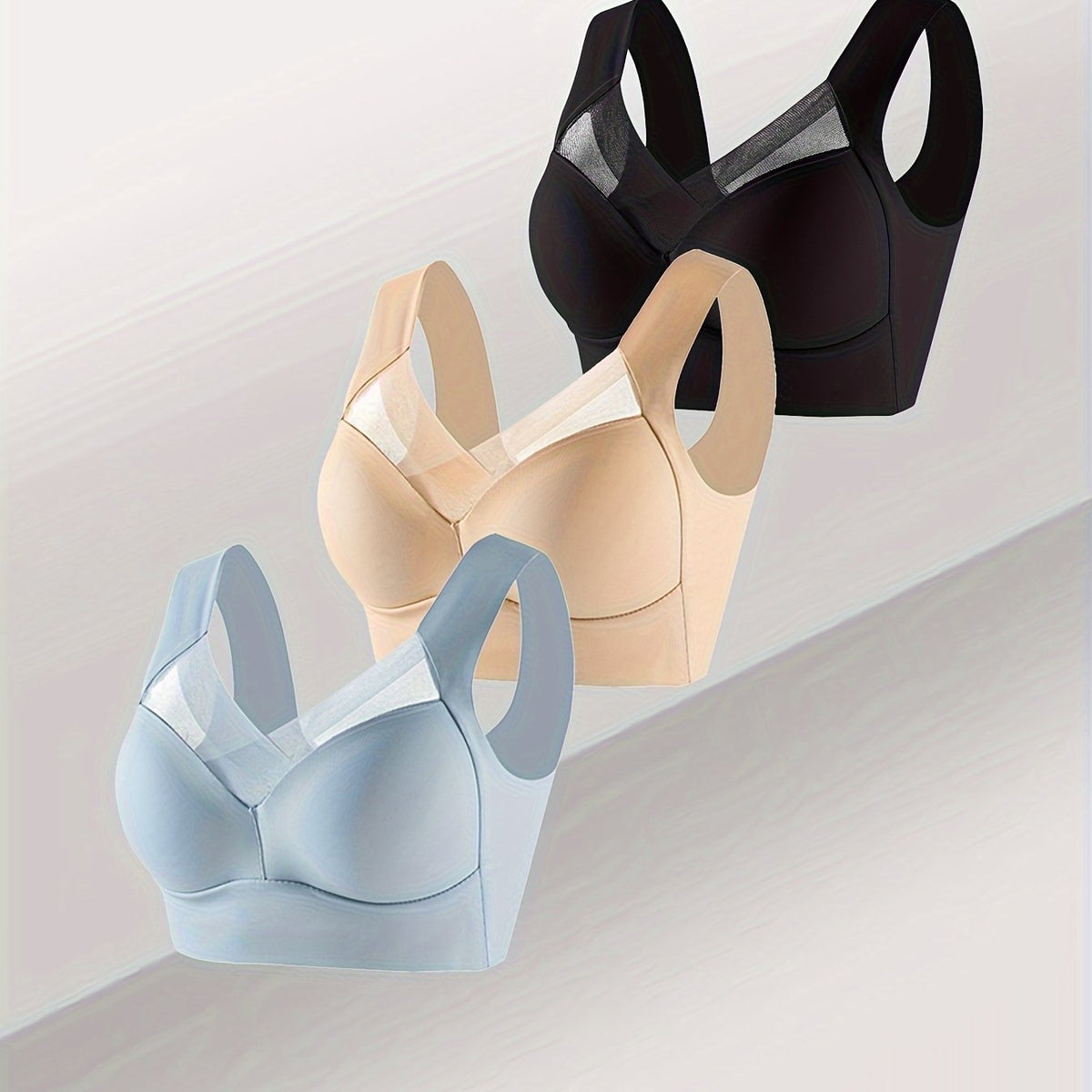 3 Pcs Wireless Sports Bra Seamless Push Up Running Workout Tank Bra Women's Ling