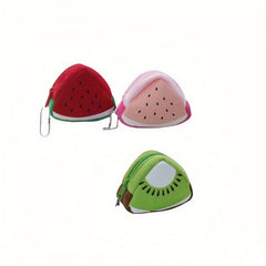 Set of 3 Plush Fruit Wallets Strawberry Kiwi Pineapple Zippered Pouches