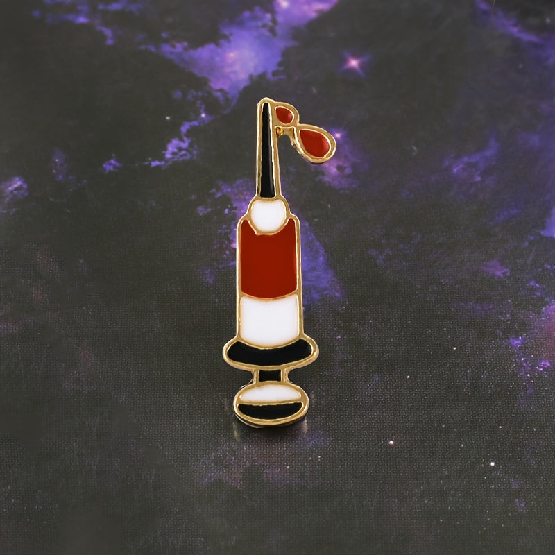 Red Syringe Brooch Zinc Alloy Medical Pin