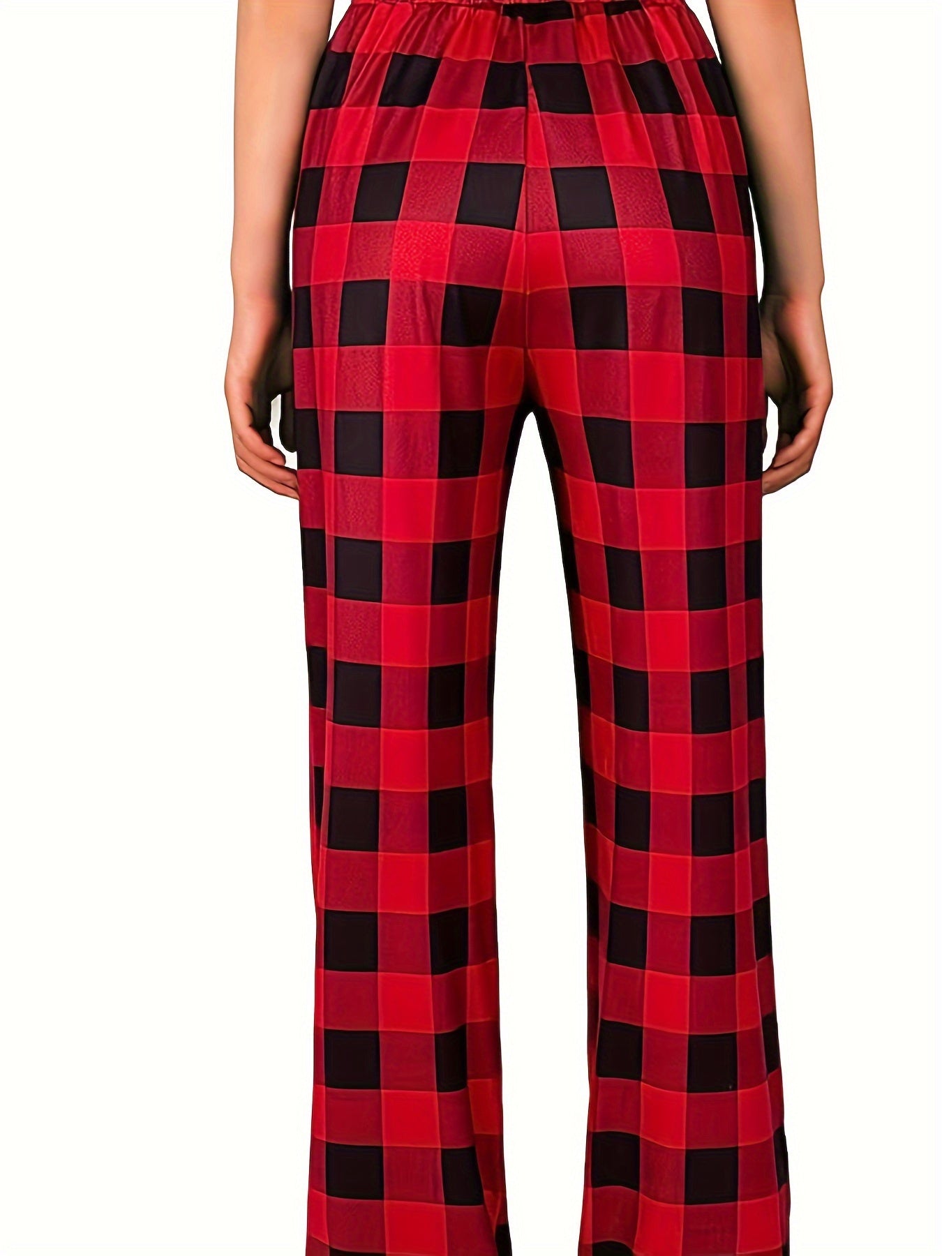  Plaid Print Drawstring Casual Pants with Pockets