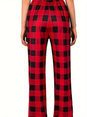  Plaid Print Drawstring Casual Pants with Pockets