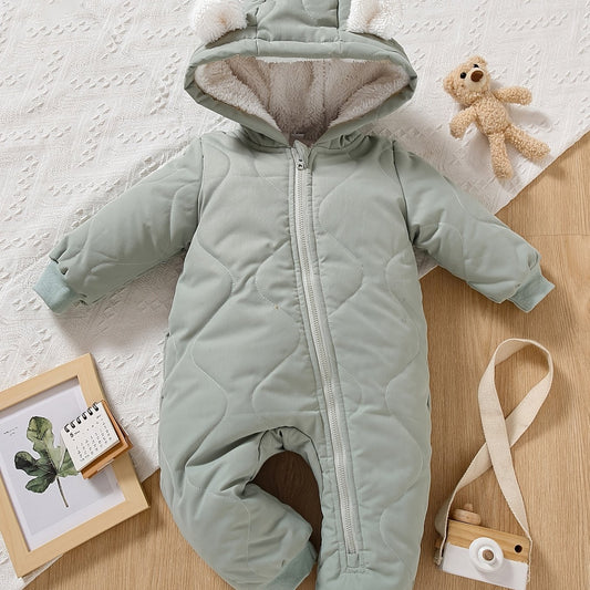 Infant Hooded Thick Romper Long Sleeve Zipper Thermal Jumpsuit