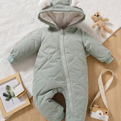 Infant Hooded Thick Romper Long Sleeve Zipper Thermal Jumpsuit