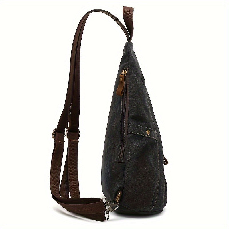 Canvas Sling Chest Bag Adjustable Strap Crossbody Pack Zipper Closure