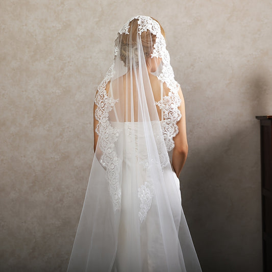 Vintage Inspired Bridal Veil Headpiece Lace Trim Wedding Accessory