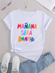 Women's Casual Sporty Graphic Tee Colorful Letters Loose Fit