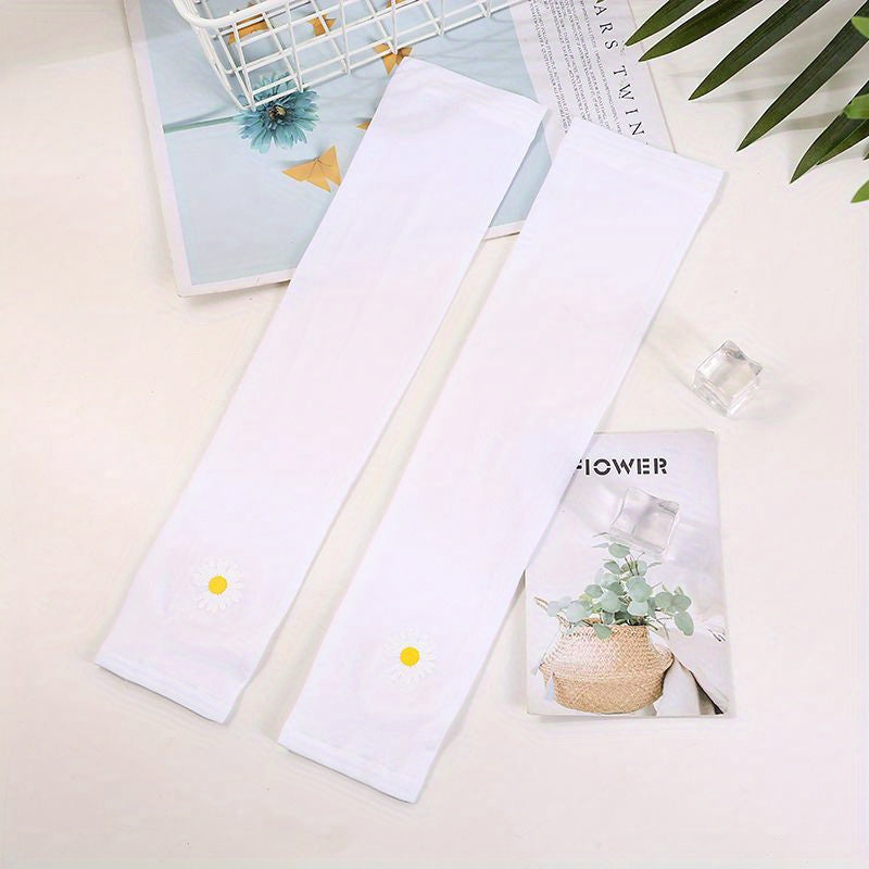 Daisy Print Sun Gloves UV Protection Breathable Ice Sleeves