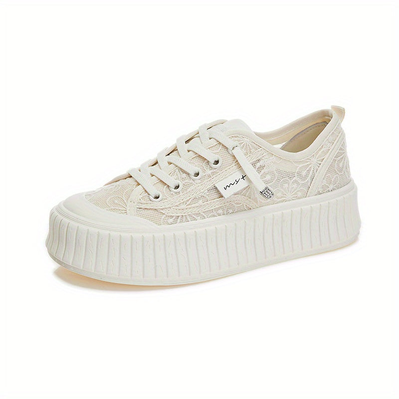 Women's Floral Pattern Thick Bottom Lace Up Sport Shoes