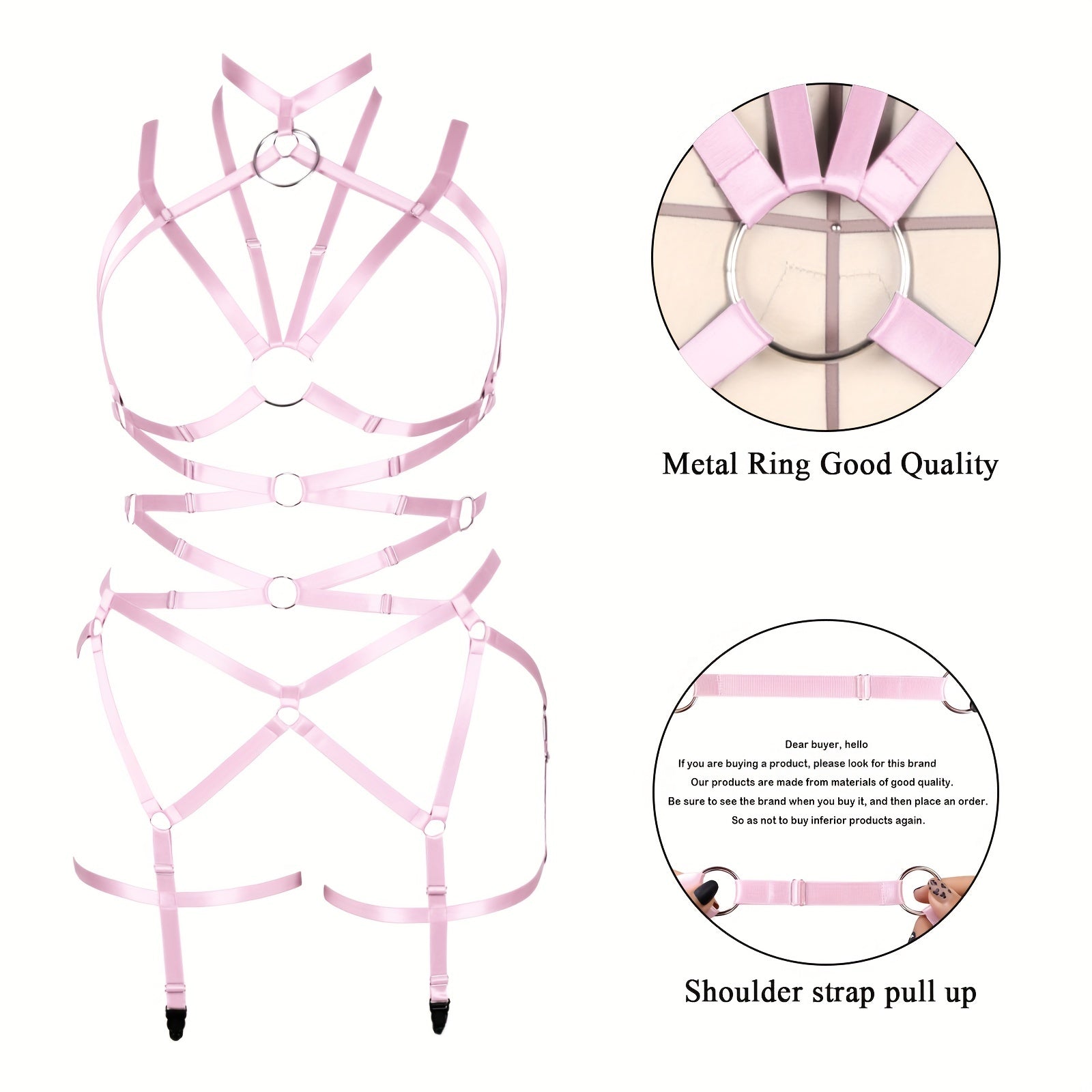 Pink Hollow Out Body Harness Bra Waistband Elastic Sexy