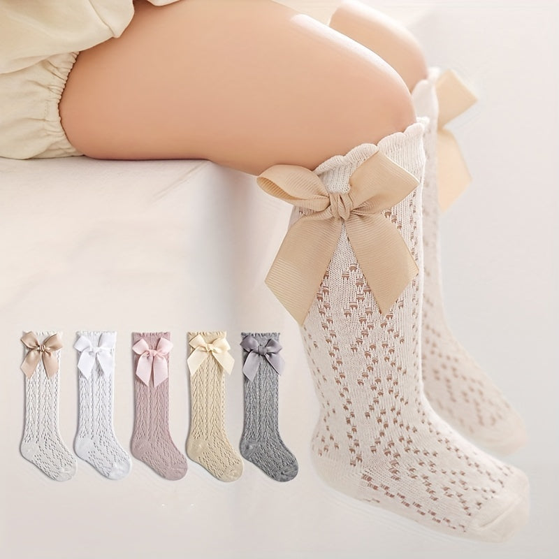 3 Pairs Baby Bow Princess Knee High Socks Toddler Infant Mesh Breathable