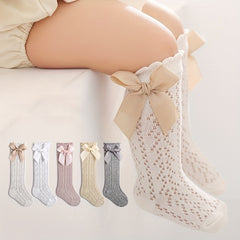 3 Pairs Baby Bow Princess Knee High Socks Toddler Infant Mesh Breathable