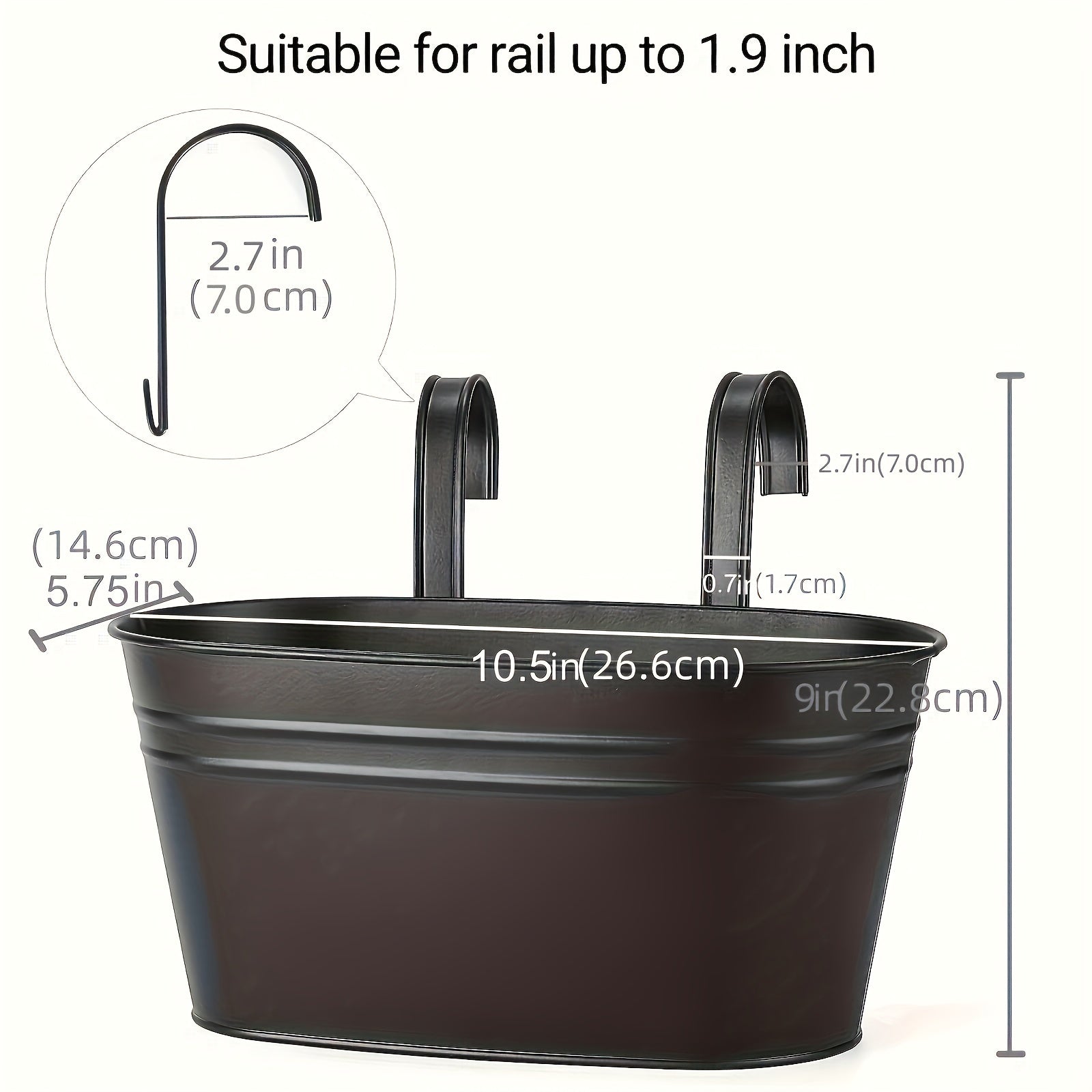 5pcs Metal Hanging Flower Pots for Railings & Fences, Rustic Style Windows