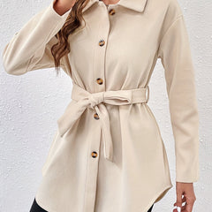 Solid Button Front Coat Collared Long Sleeve Outerwear Women's Clothing