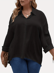  Basic Blouse Women's Plus Plain Turn Down Collar Button Up Shirt