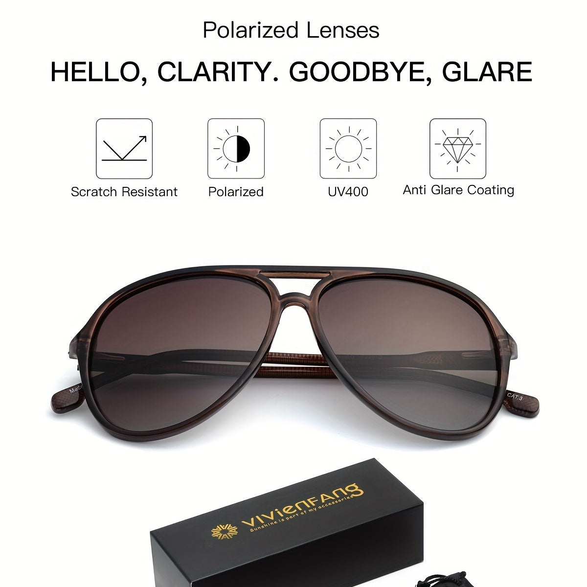 VIVIENFANG Retro Polarized Sunglasses TR90 Gradient Lenses UV Protection