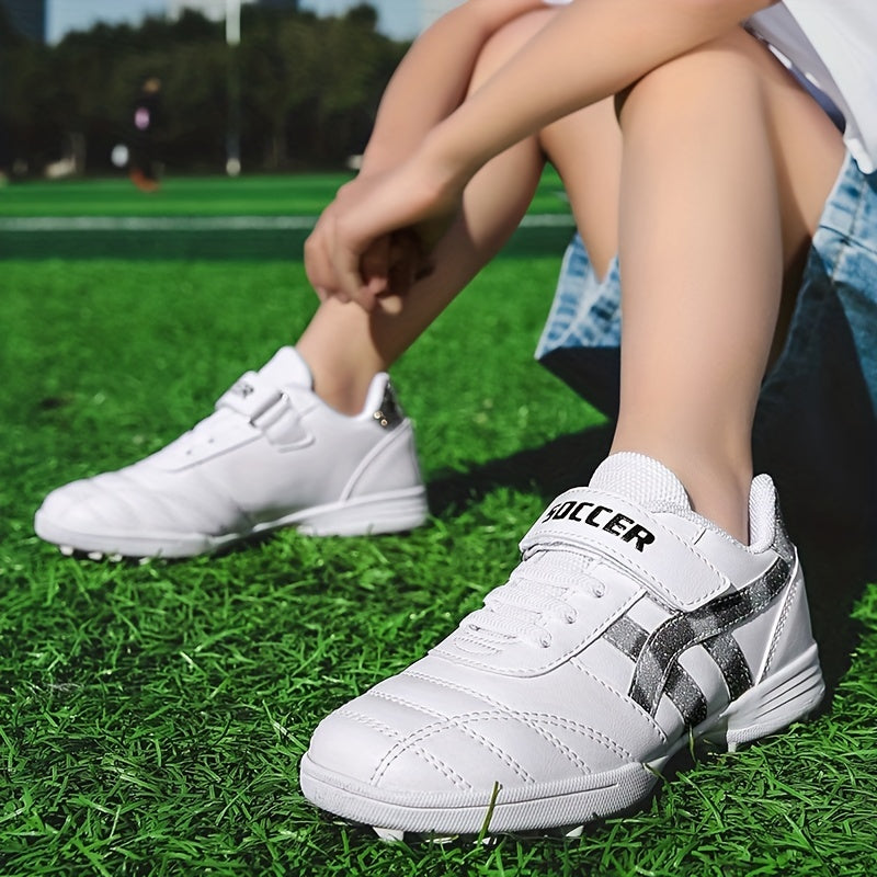 Youth Turf Soccer Shoes Hook And Loop Fastener Anti skid Training Shoes