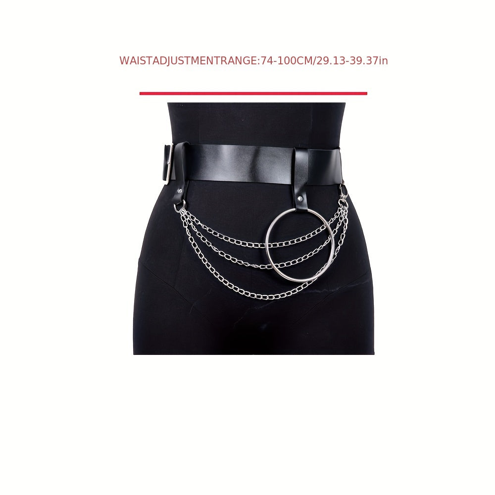  PU Leather Belt Punk Tassel Waistband Harness Belt With Chain