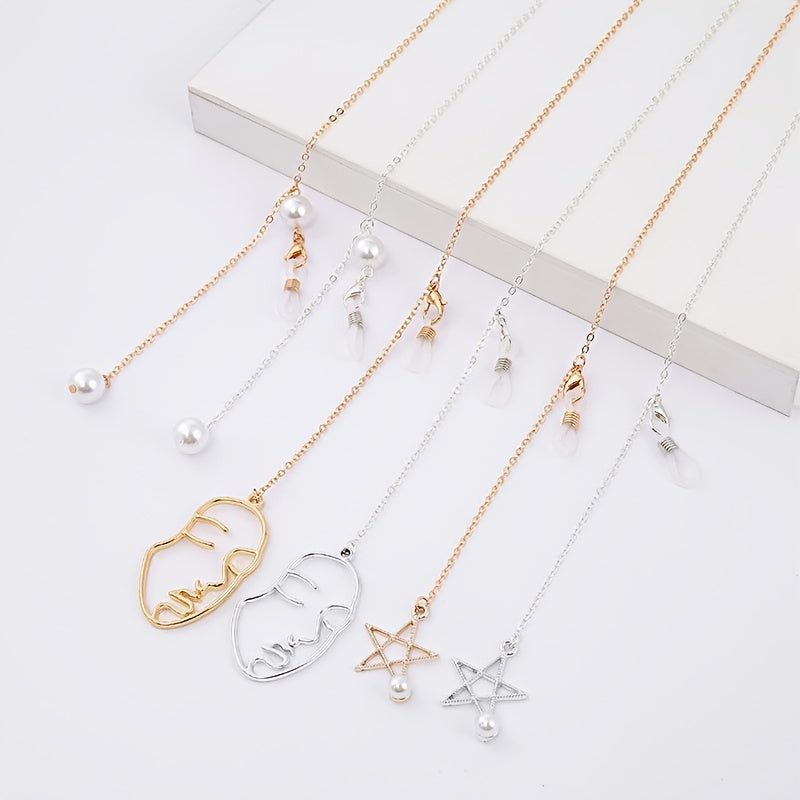 Metal & Faux Pearl Pendant Glasses Chain Sunglasses Holder