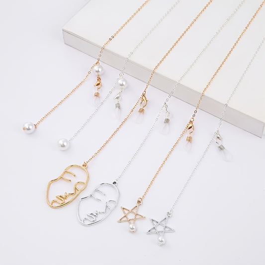 Metal & Faux Pearl Pendant Glasses Chain Sunglasses Holder
