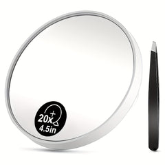 20X Magnifying Mirror and Tweezers Set, Round Makeup Mirror with 3 Suction Cups