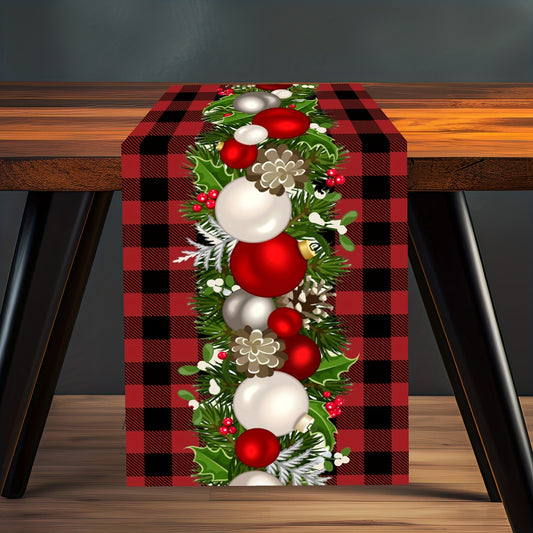 Christmas Table Runner Red Plaid Print Polyester Festive Holiday Decoration