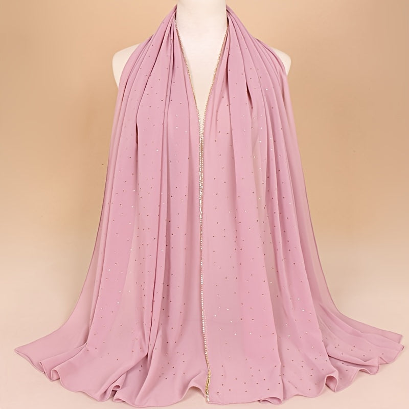 Chiffon Glitter Chain Bandana Scarf Lightweight Solid Hijab Scarf