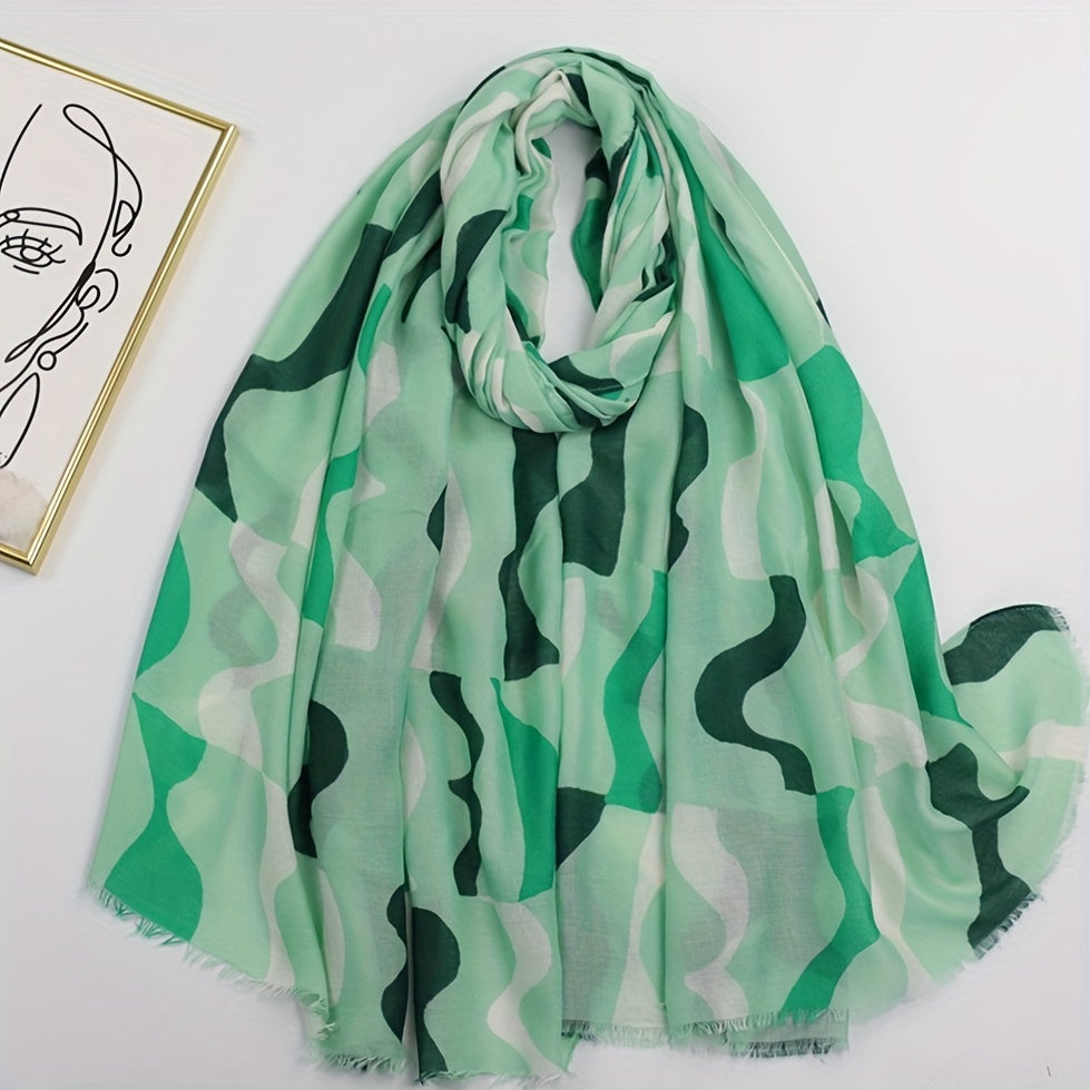 Striped Frayed Edge Scarf Double Shawl Windproof Head Wrap