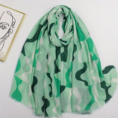 Striped Frayed Edge Scarf Double Shawl Windproof Head Wrap