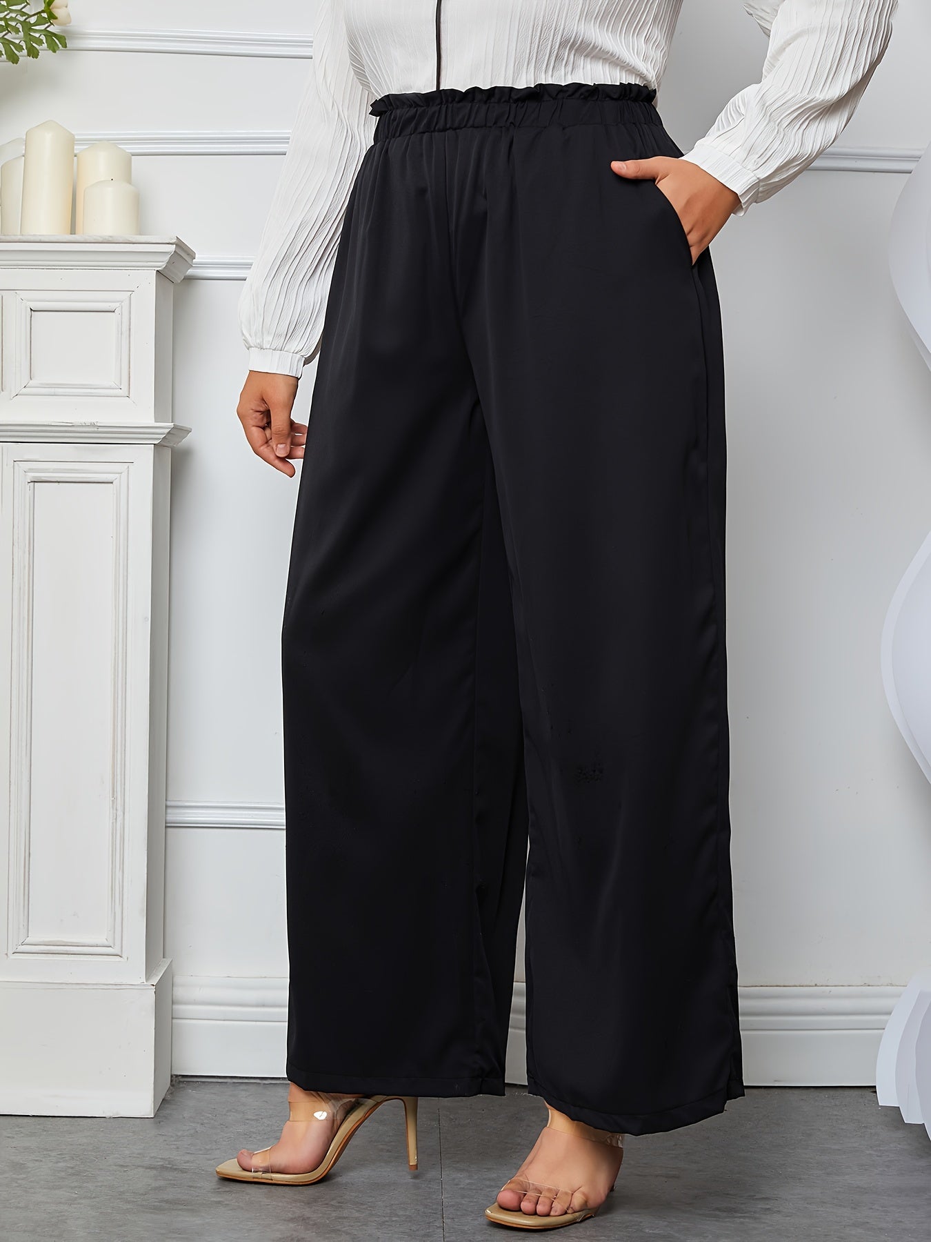  High Rise Wide Leg Trousers With Pockets