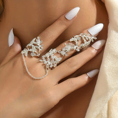 Leaf Shape Mittens Finger Ring Inlaid Rhinestone Finger Jewelry