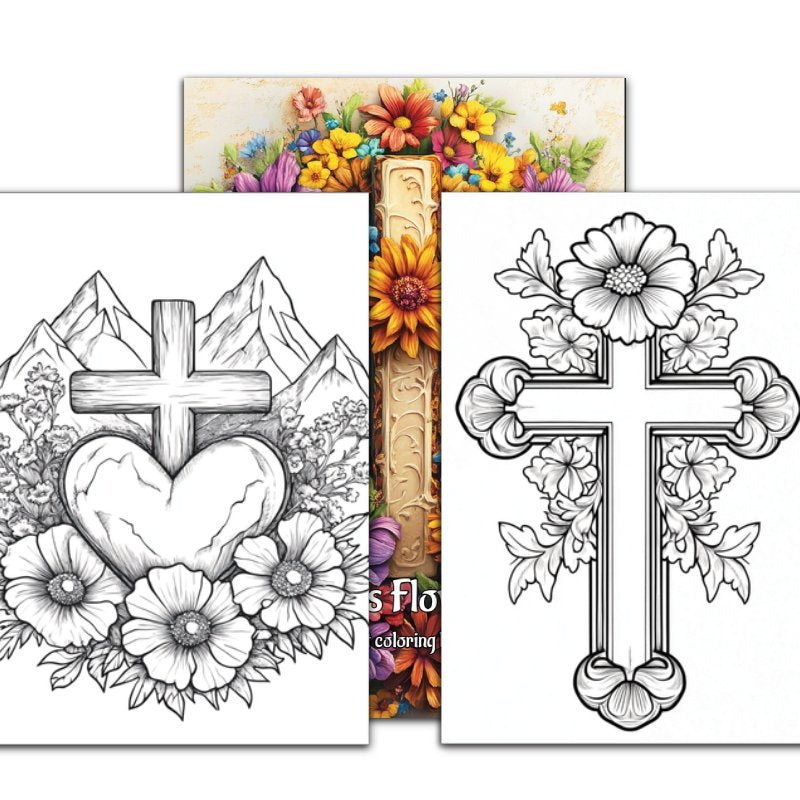Cross Flowers Coloring Book Relaxing Drawing & Painting Activity Perfect Gift