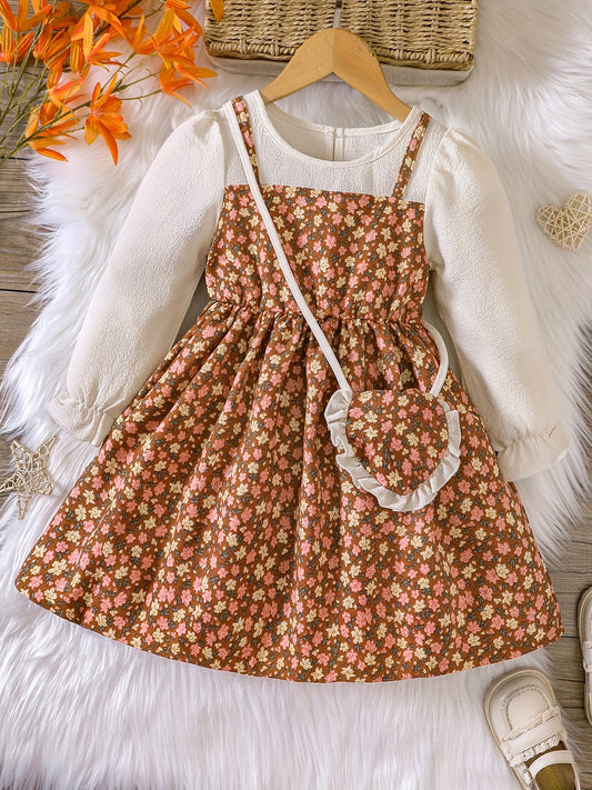 2pcs Kid Girls' Ruffled Floral Princess Dress With Pockets