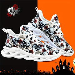 Skull & Rose Pattern Outdoor Sneakers Lightweight Sport Shoes